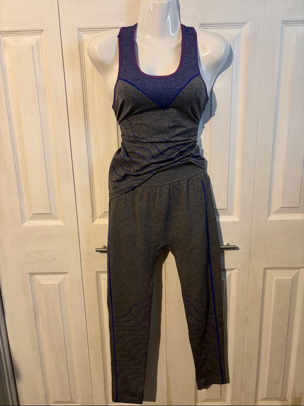 F&F Charcoal and Purple Seamless Leggings & Tank Set
